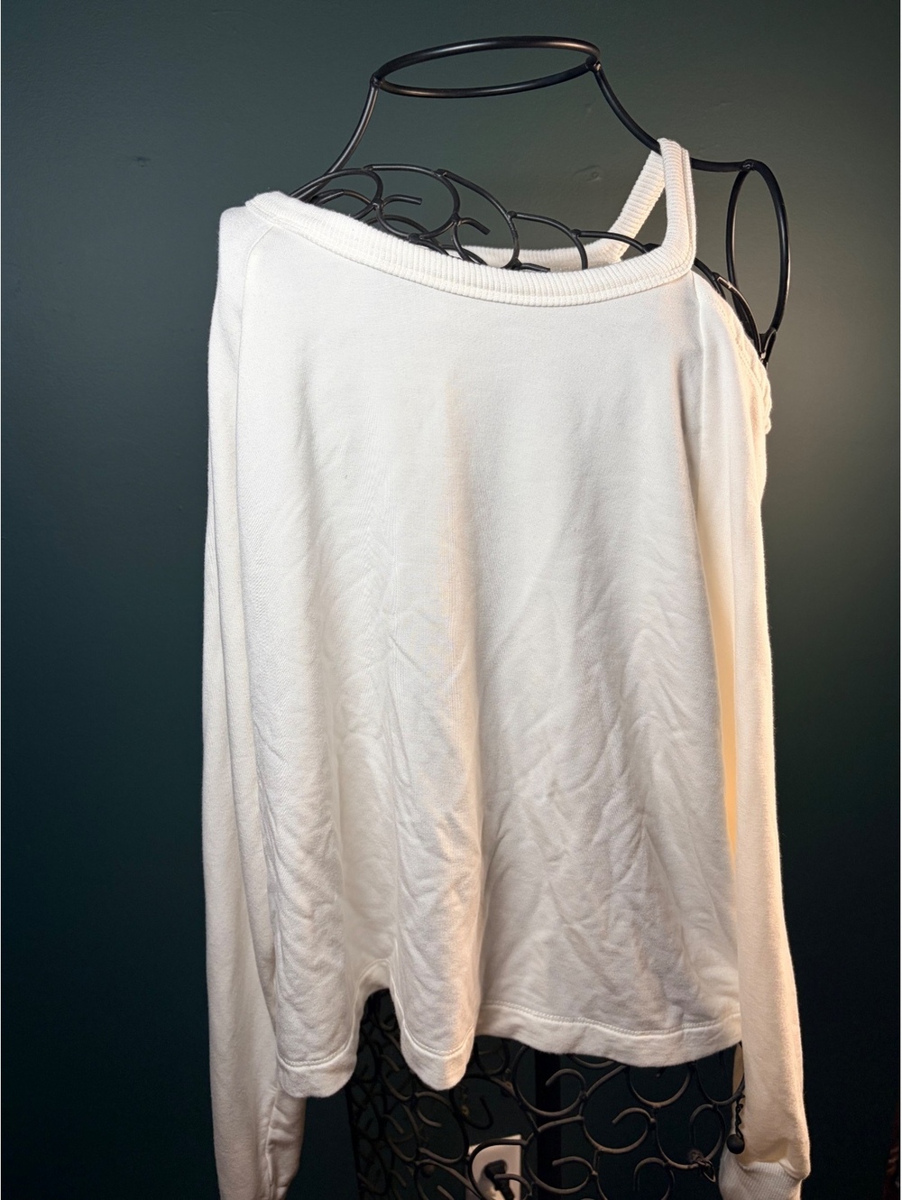 Z Supply Active White Cold Shoulder Asymmetric Strap Fleece Sweatshirt Size L